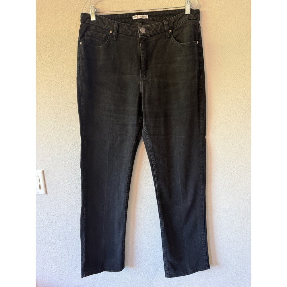 Riders by Lee Jeans Womens Size 14L Straight High Rise Black Faded Denim Stretch